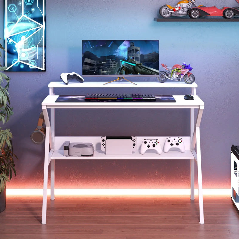 Space Saving Computer Desk with Monitor Stand and Extra Storage Shelf for Work Study by DirectDeals