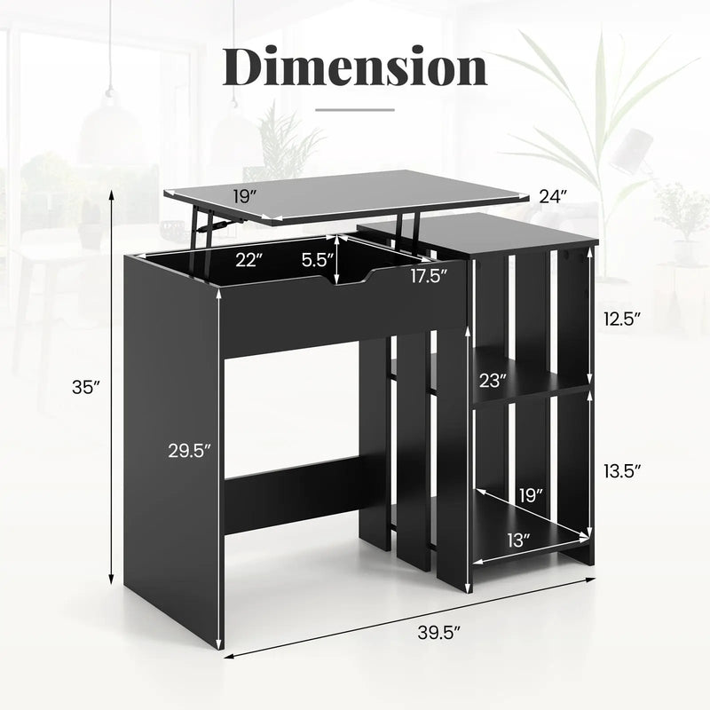 Space Saving Computer Desk with Hidden Compartment and Open Storage Shelves-Black by DirectDeals
