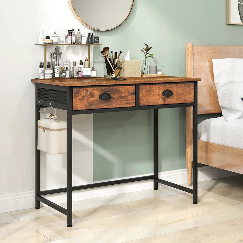 Space Saving Home Office Desk with 2 Fabric Drawers and 4 Hanging Hooks by DirectDeals