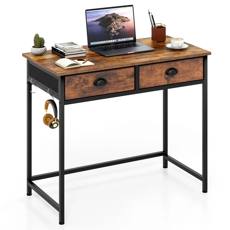 Space Saving Home Office Desk with 2 Fabric Drawers and 4 Hanging Hooks by DirectDeals