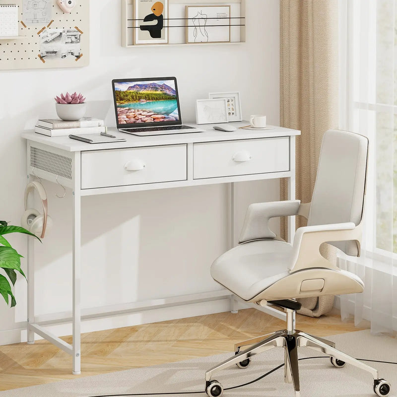 Space Saving Home Office Desk with 2 Fabric Drawers and 4 Hanging Hooks by DirectDeals
