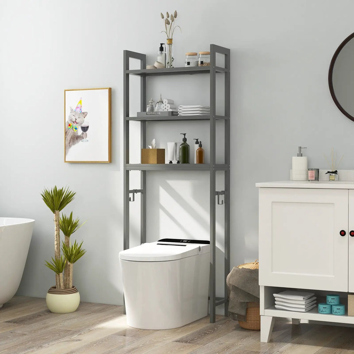 Over-The-Toilet Storage Shelf Space Saving Metal Bathroom Organizer Hooks by DirectDeals