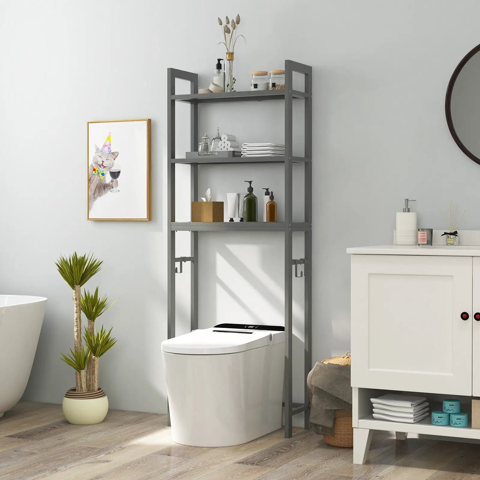 Over-The-Toilet Storage Shelf Space Saving Metal Bathroom Organizer Hooks by DirectDeals