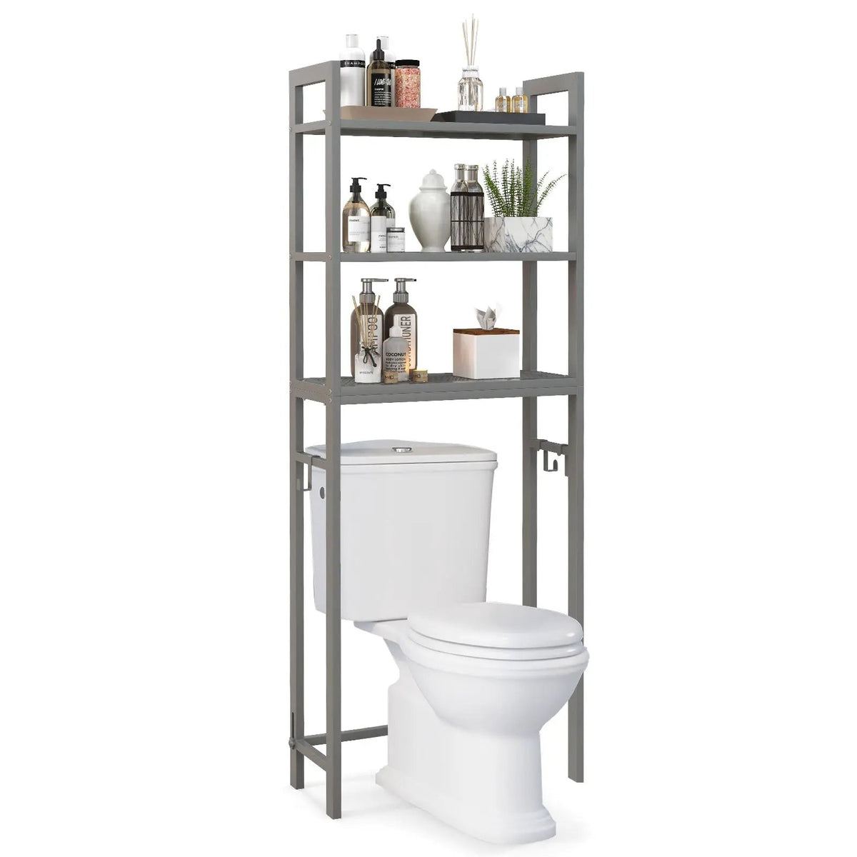 Over-The-Toilet Storage Shelf Space Saving Metal Bathroom Organizer Hooks by DirectDeals