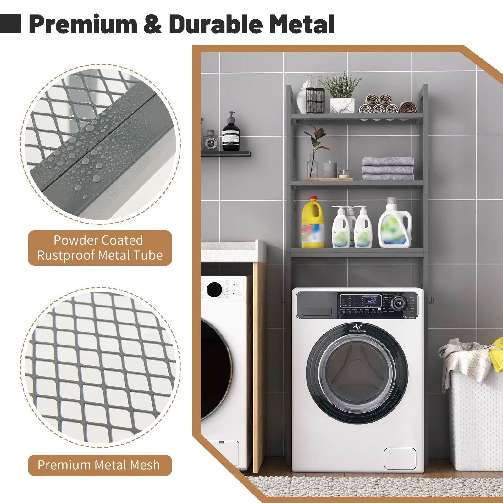 Over-The-Toilet Storage Shelf Space Saving Metal Bathroom Organizer Hooks by DirectDeals