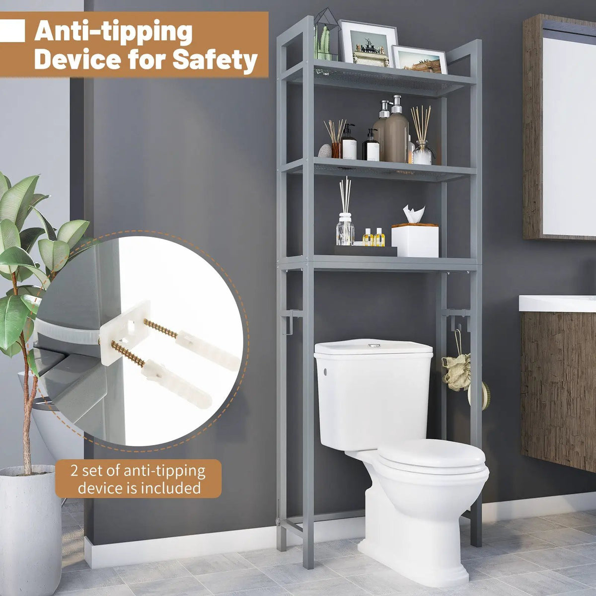 Over-The-Toilet Storage Shelf Space Saving Metal Bathroom Organizer Hooks by DirectDeals