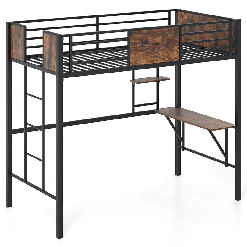 Space-Saving Twin Loft Bed with Safety Guardrail and Ladder-Coffee by DirectDeals