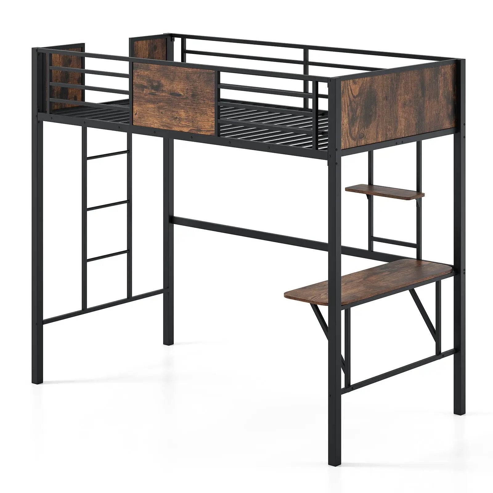 Space-Saving Twin Loft Bed with Safety Guardrail and Ladder-Coffee by DirectDeals