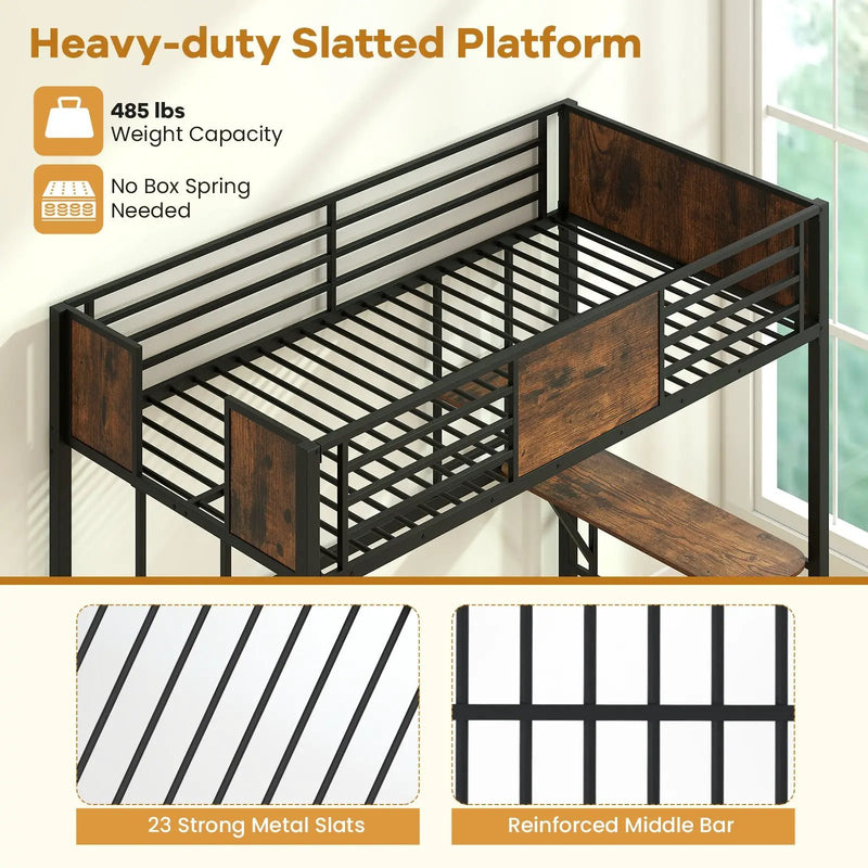 Space-Saving Twin Loft Bed with Safety Guardrail and Ladder-Coffee by DirectDeals