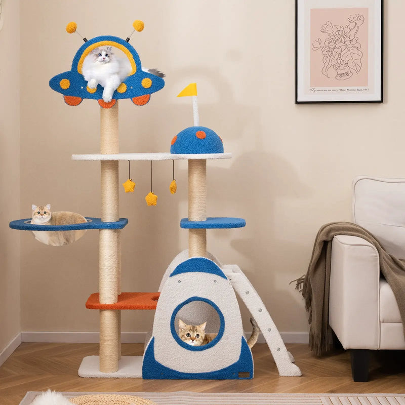 Space Theme Cat Tree Multi-level Cat Tower with Sisal Covered Scratching Posts-Multicolor by DirectDeals