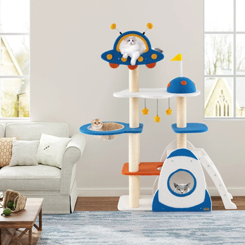 Space Theme Cat Tree Multi-level Cat Tower with Sisal Covered Scratching Posts-Multicolor by DirectDeals