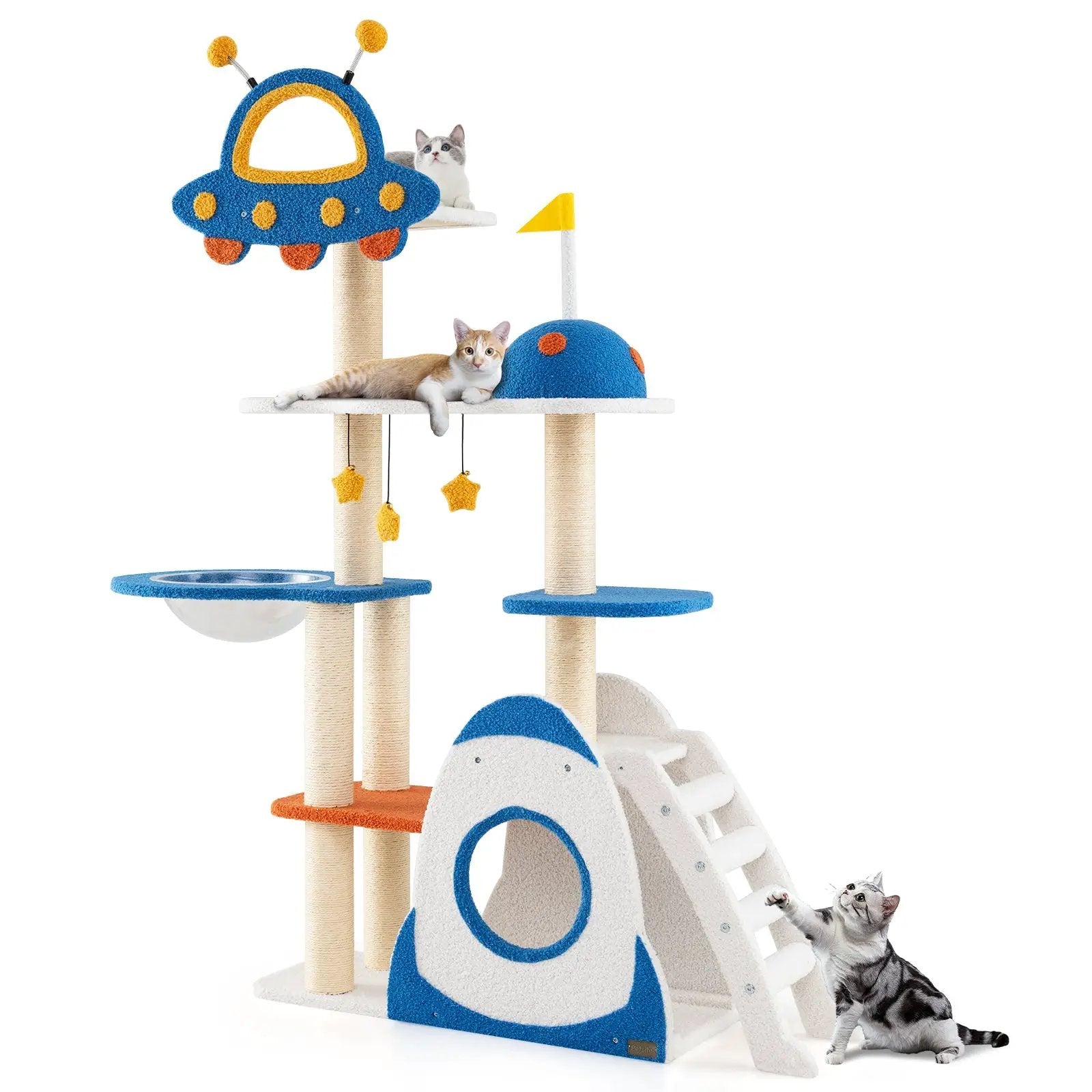 Space Theme Cat Tree Multi-level Cat Tower with Sisal Covered Scratching Posts-Multicolor by DirectDeals
