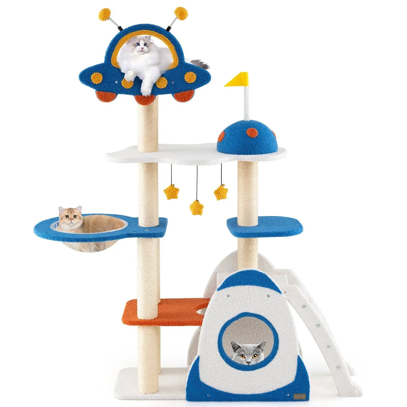 Space Theme Cat Tree Multi-level Cat Tower with Sisal Covered Scratching Posts-Multicolor by DirectDeals