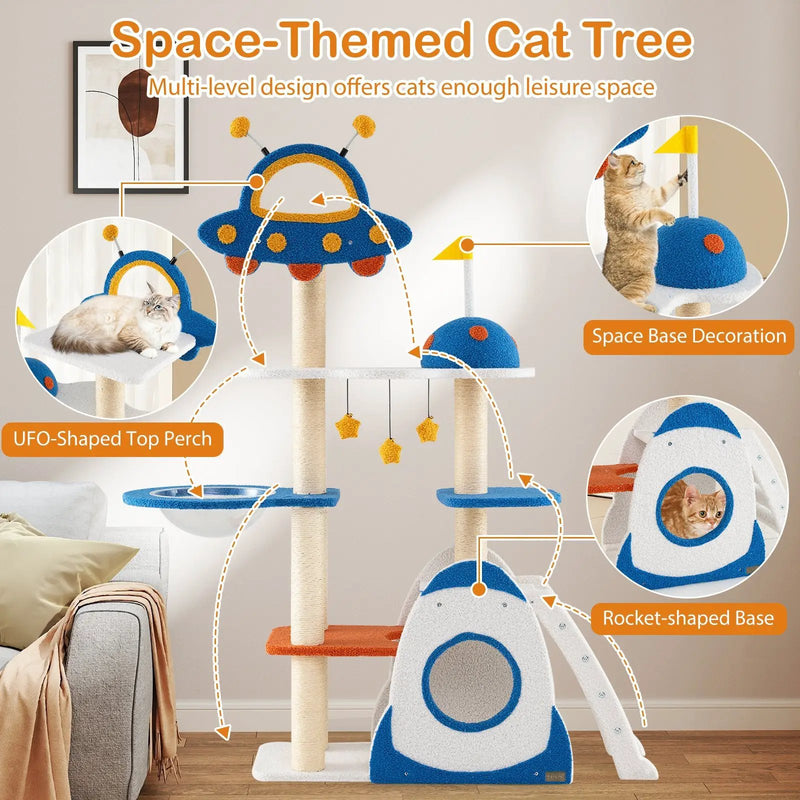 Space Theme Cat Tree Multi-level Cat Tower with Sisal Covered Scratching Posts-Multicolor by DirectDeals