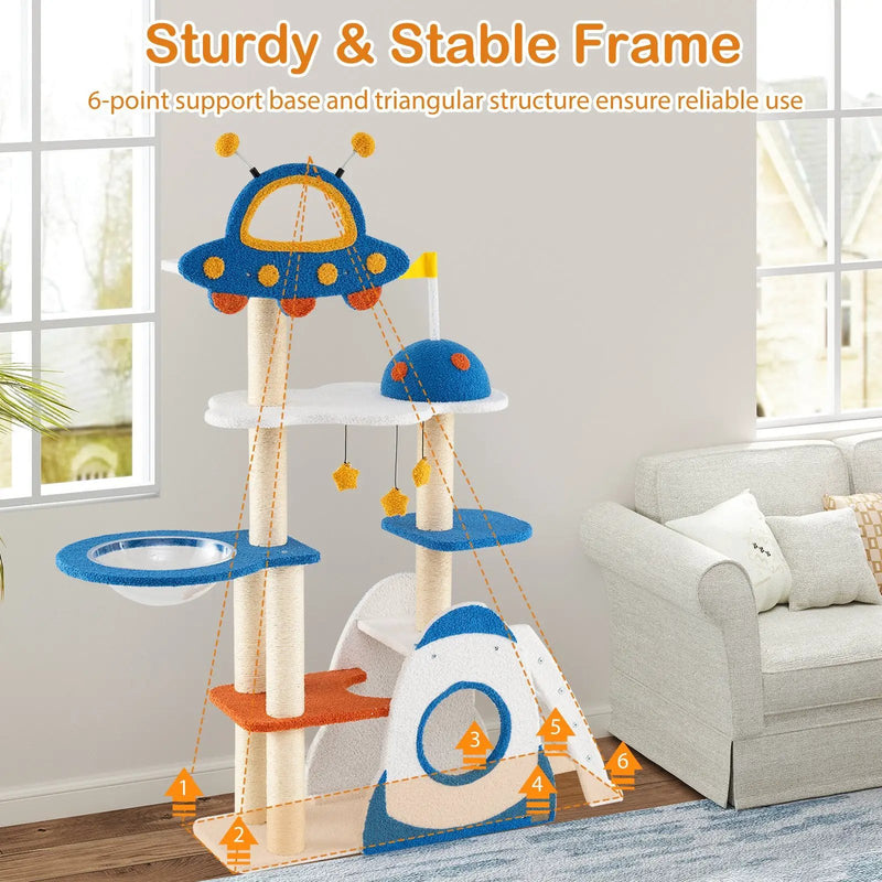 Space Theme Cat Tree Multi-level Cat Tower with Sisal Covered Scratching Posts-Multicolor by DirectDeals