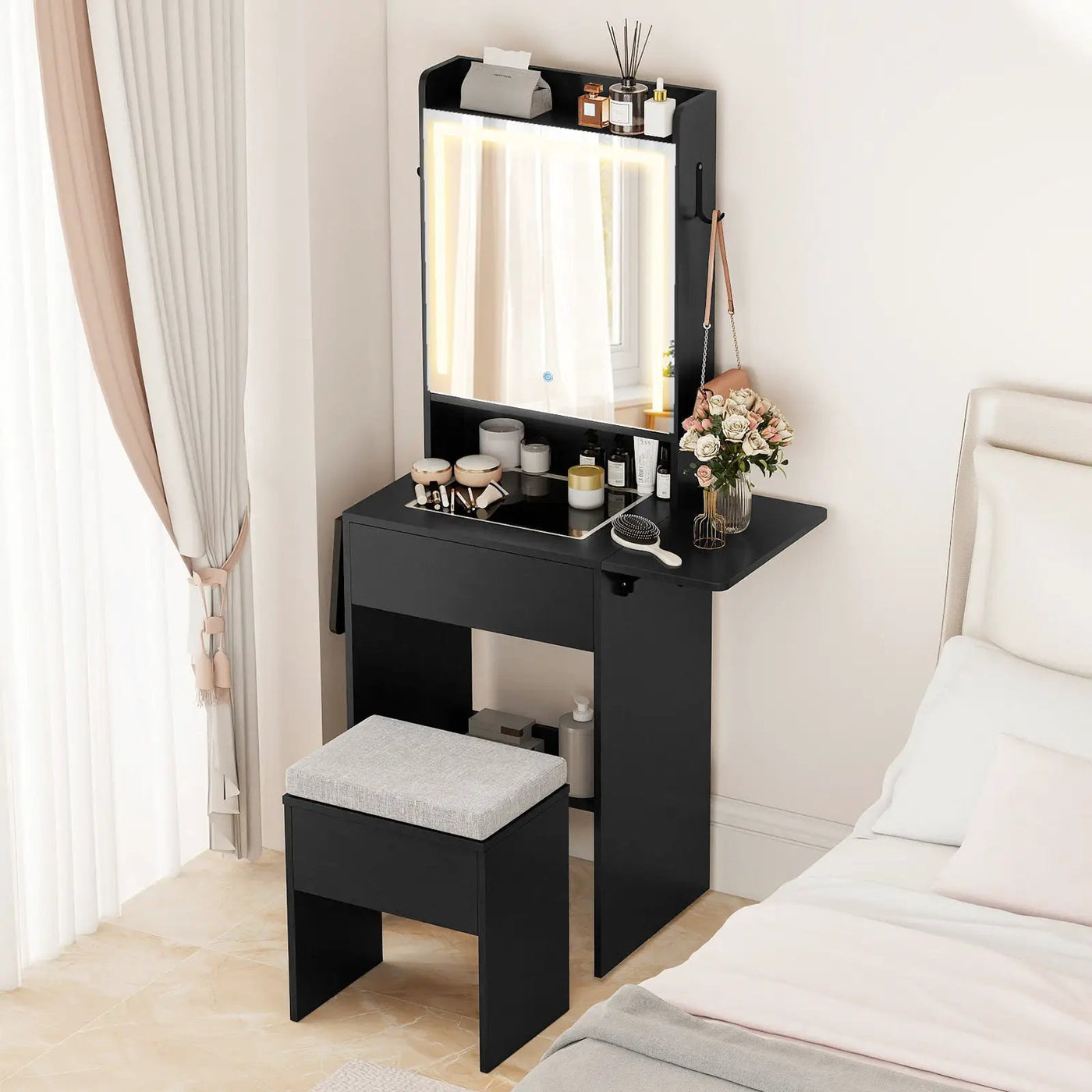 Space-saving Vanity Desk with Mirror and Lights for Bedroom by DirectDeals