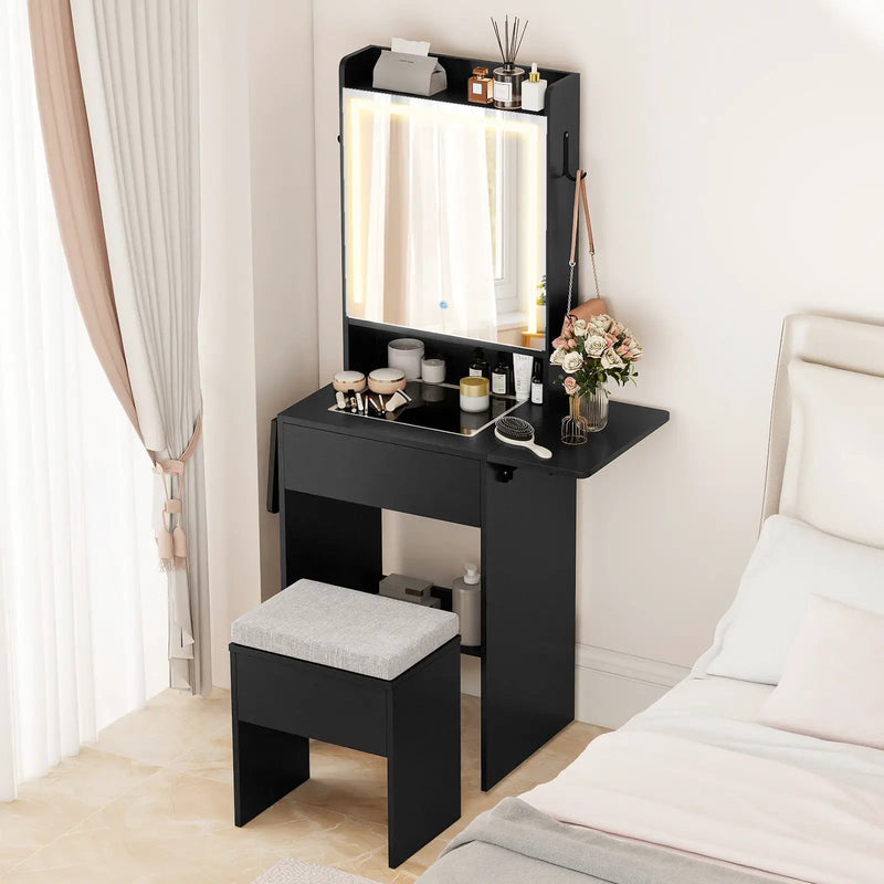Space-saving Vanity Desk with Mirror and Lights for Bedroom by DirectDeals