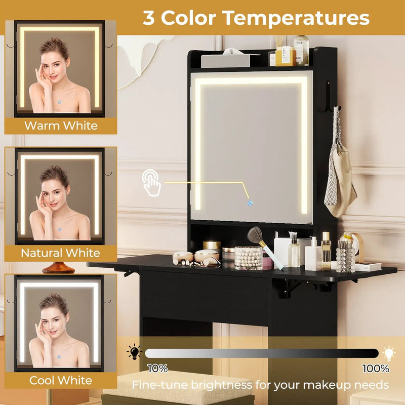 Space-saving Vanity Desk with Mirror and Lights for Bedroom by DirectDeals