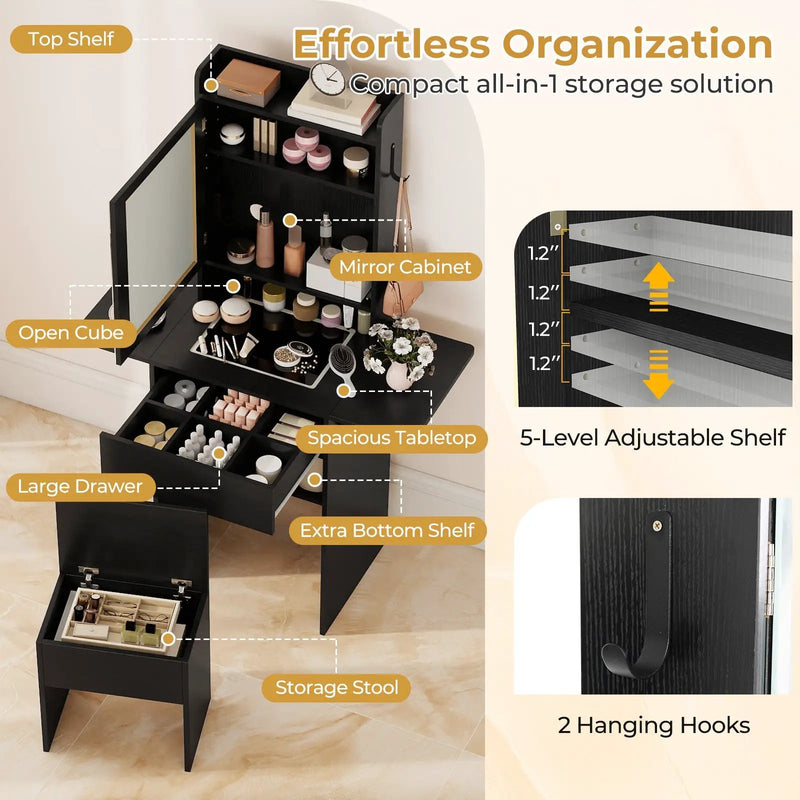 Space-saving Vanity Desk with Mirror and Lights for Bedroom by DirectDeals
