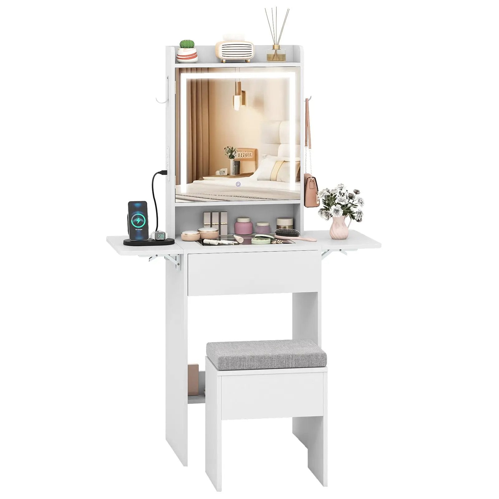 Space-saving Vanity Desk with Mirror and Lights for Bedroom by DirectDeals