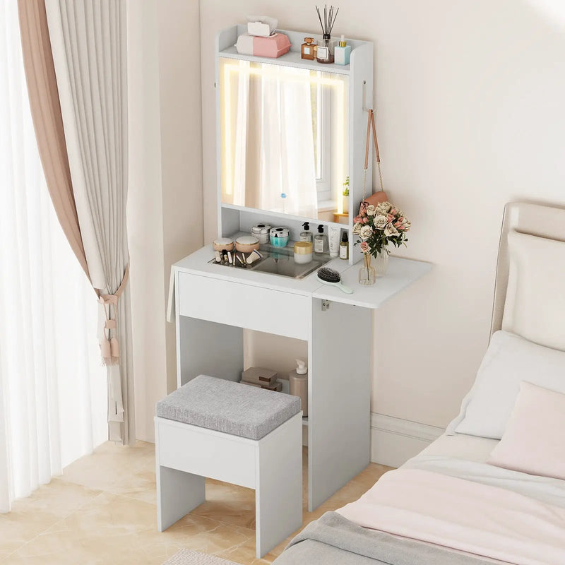 Space-saving Vanity Desk with Mirror and Lights for Bedroom by DirectDeals