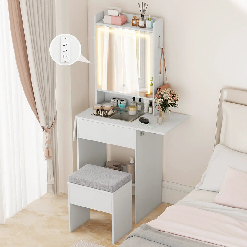 Space-saving Vanity Desk with Mirror and Lights for Bedroom by DirectDeals