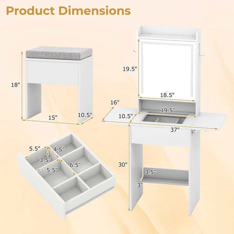 Space-saving Vanity Desk with Mirror and Lights for Bedroom by DirectDeals