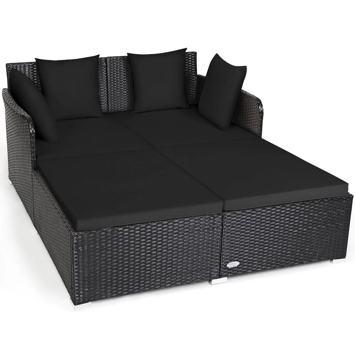 Spacious Outdoor Rattan Daybed with Upholstered Cushions and Pillows by DirectDeals