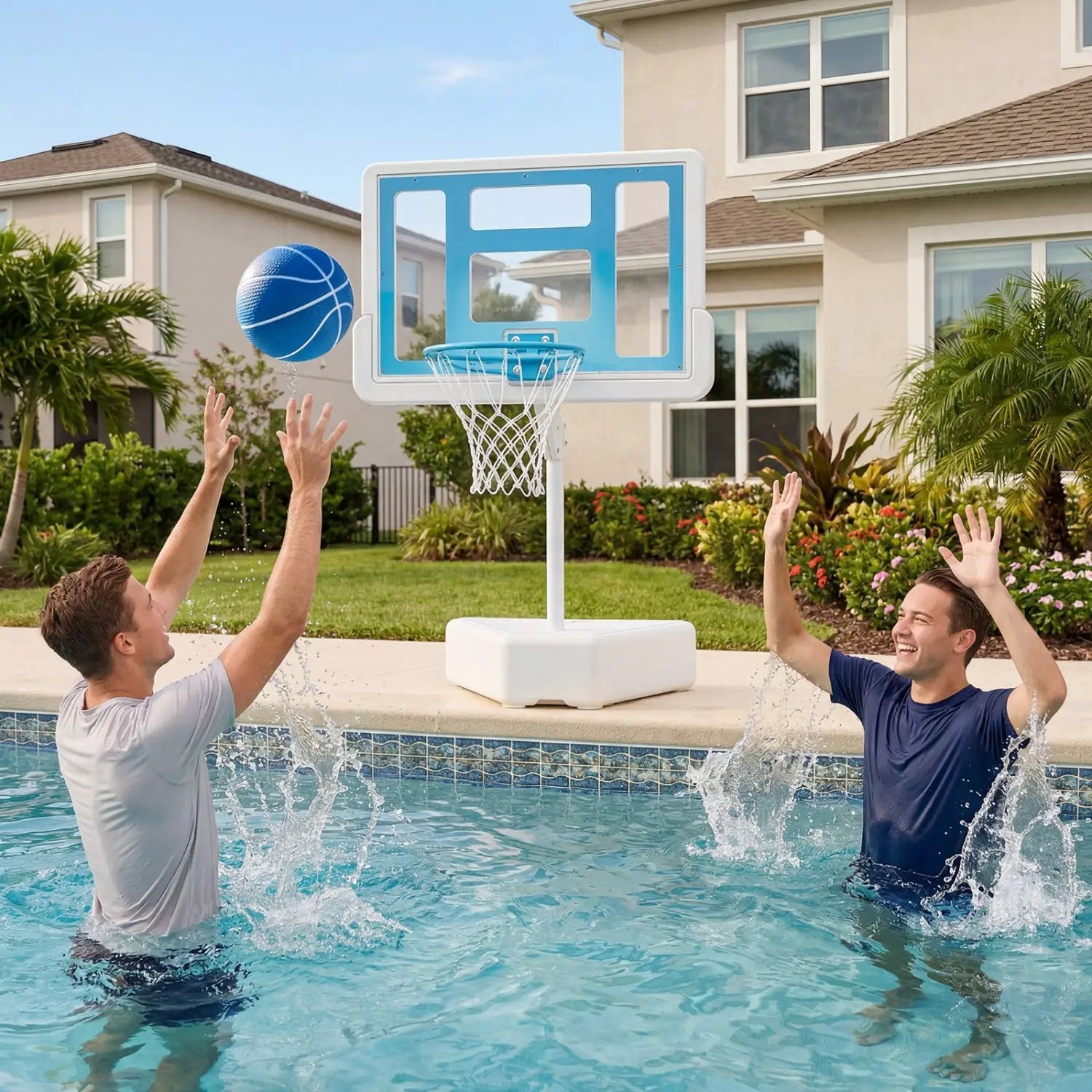 Pool Basketball Hoop with Adjustable Height & 2 Balls by DirectDeals
