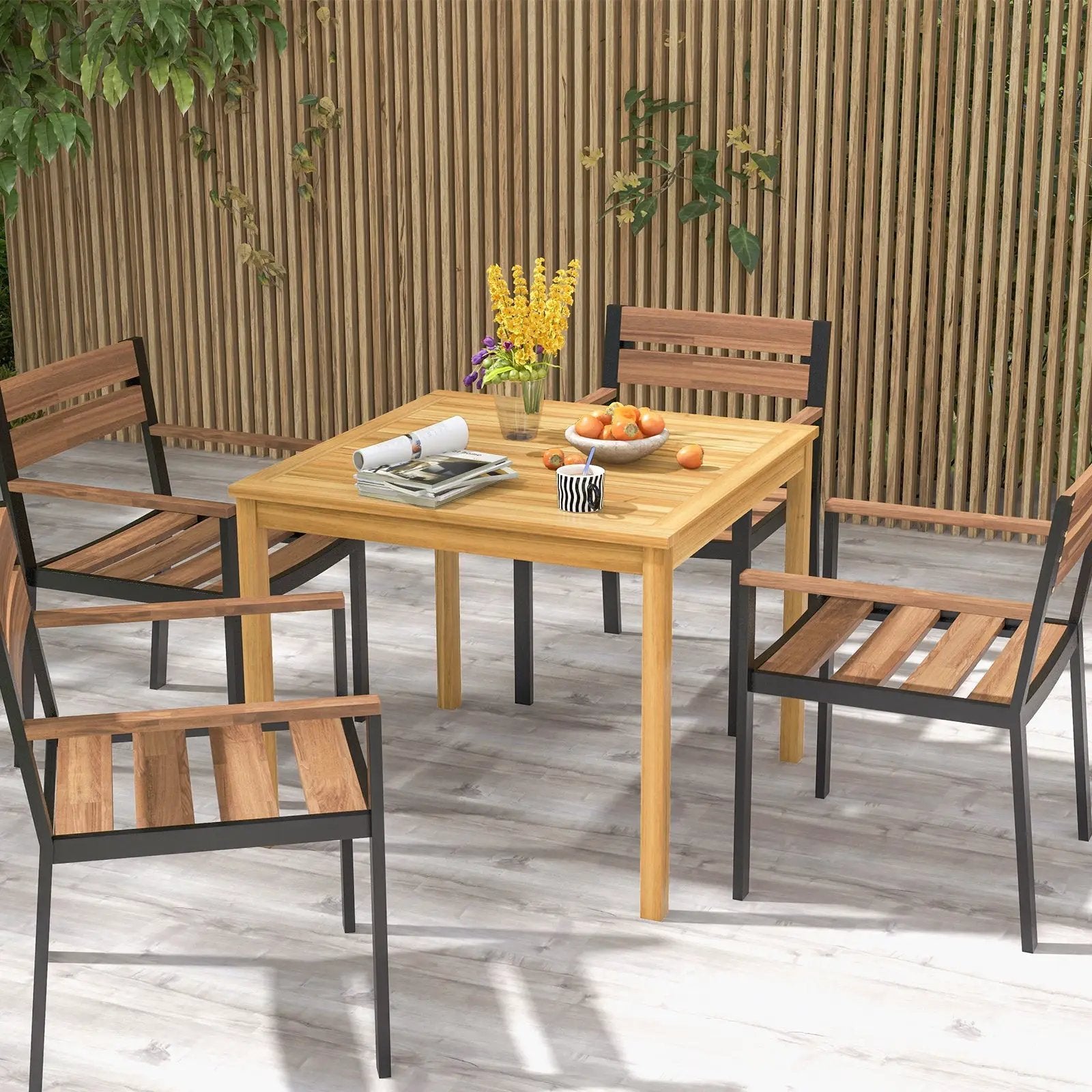 Square Acacia Wood Outdoor Dining Table with Umbrella Hole by DirectDeals