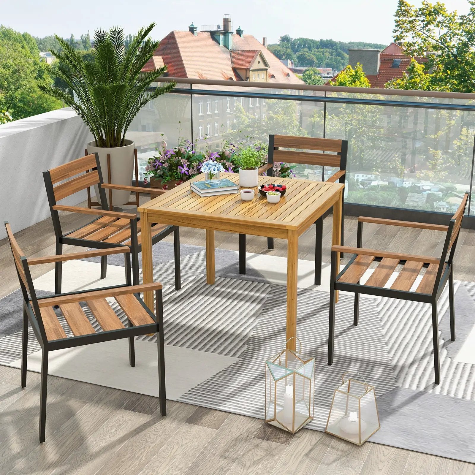 Square Acacia Wood Outdoor Dining Table with Umbrella Hole by DirectDeals