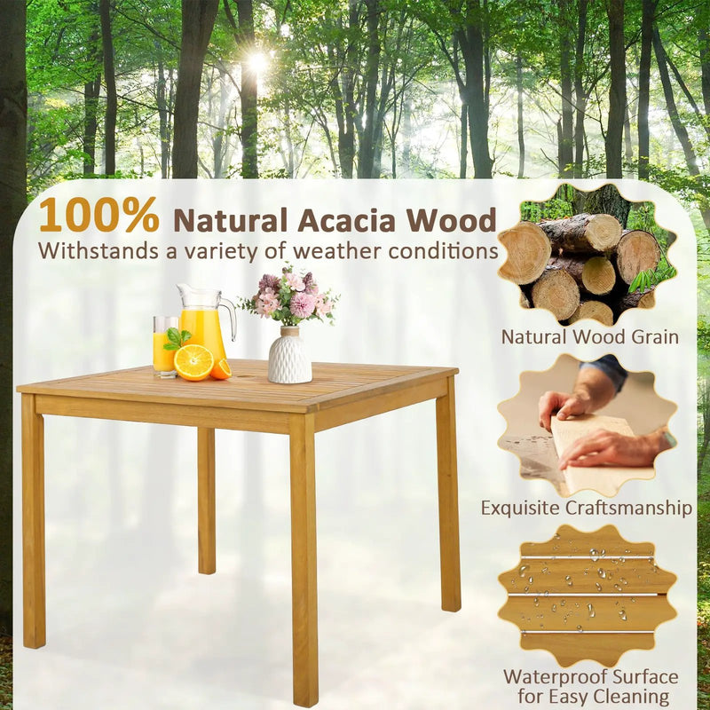 Square Acacia Wood Outdoor Dining Table with Umbrella Hole by DirectDeals