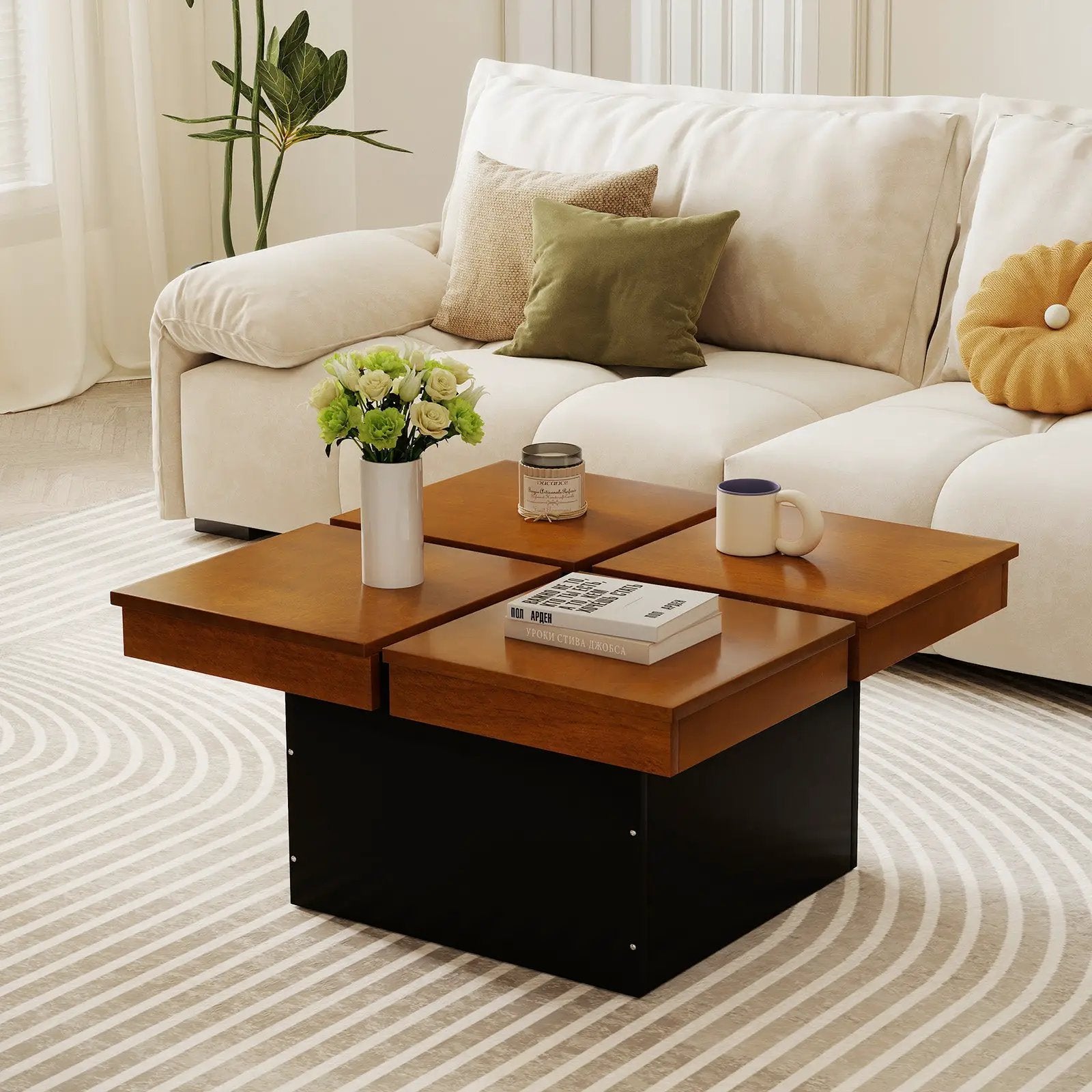 Square Coffee Table Mid Century Modern Center Table-Walnut by DirectDeals