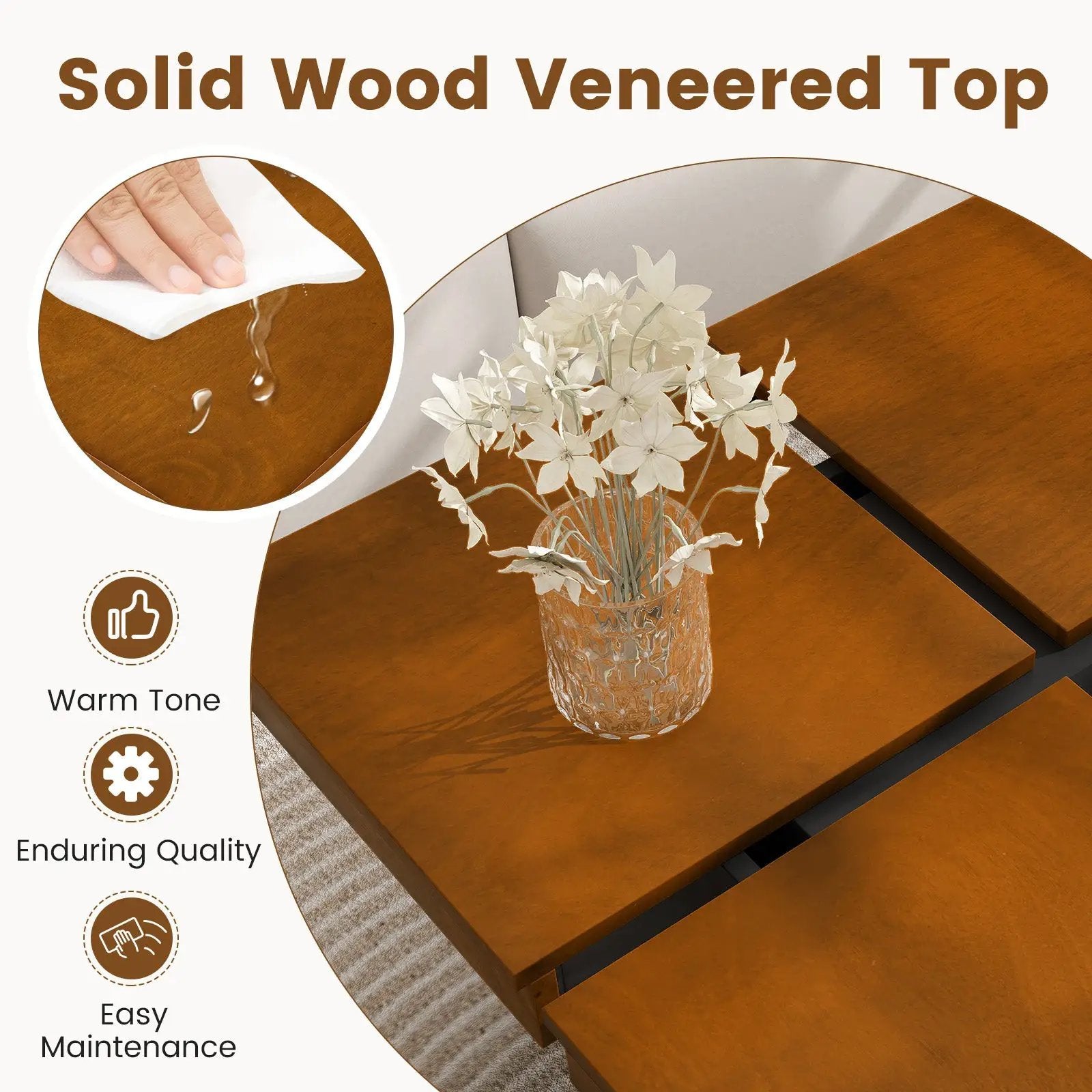 Square Coffee Table Mid Century Modern Center Table-Walnut by DirectDeals