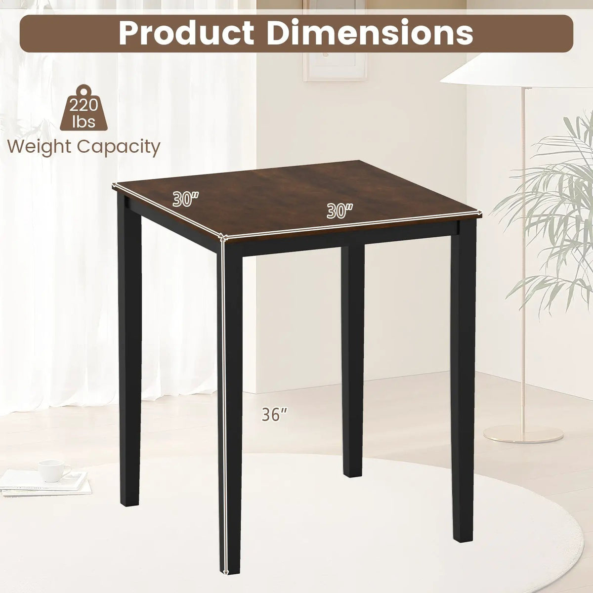 Square Dining Table with Solid Wood Frame for 4-Person by DirectDeals