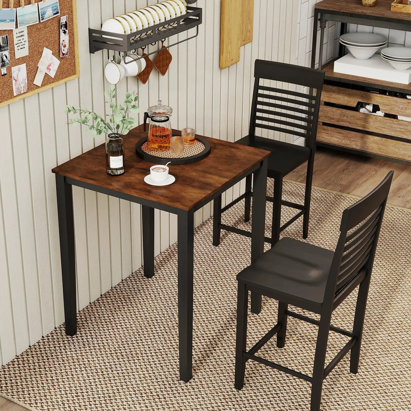Square Dining Table with Solid Wood Frame for 4-Person by DirectDeals