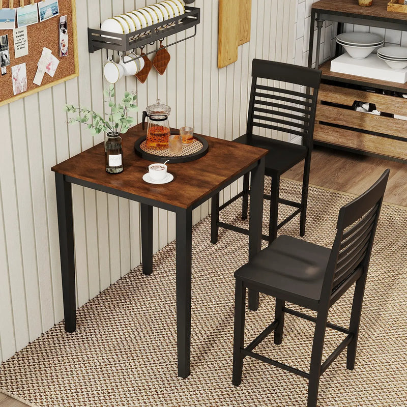 Square Dining Table with Solid Wood Frame for 4-Person by DirectDeals