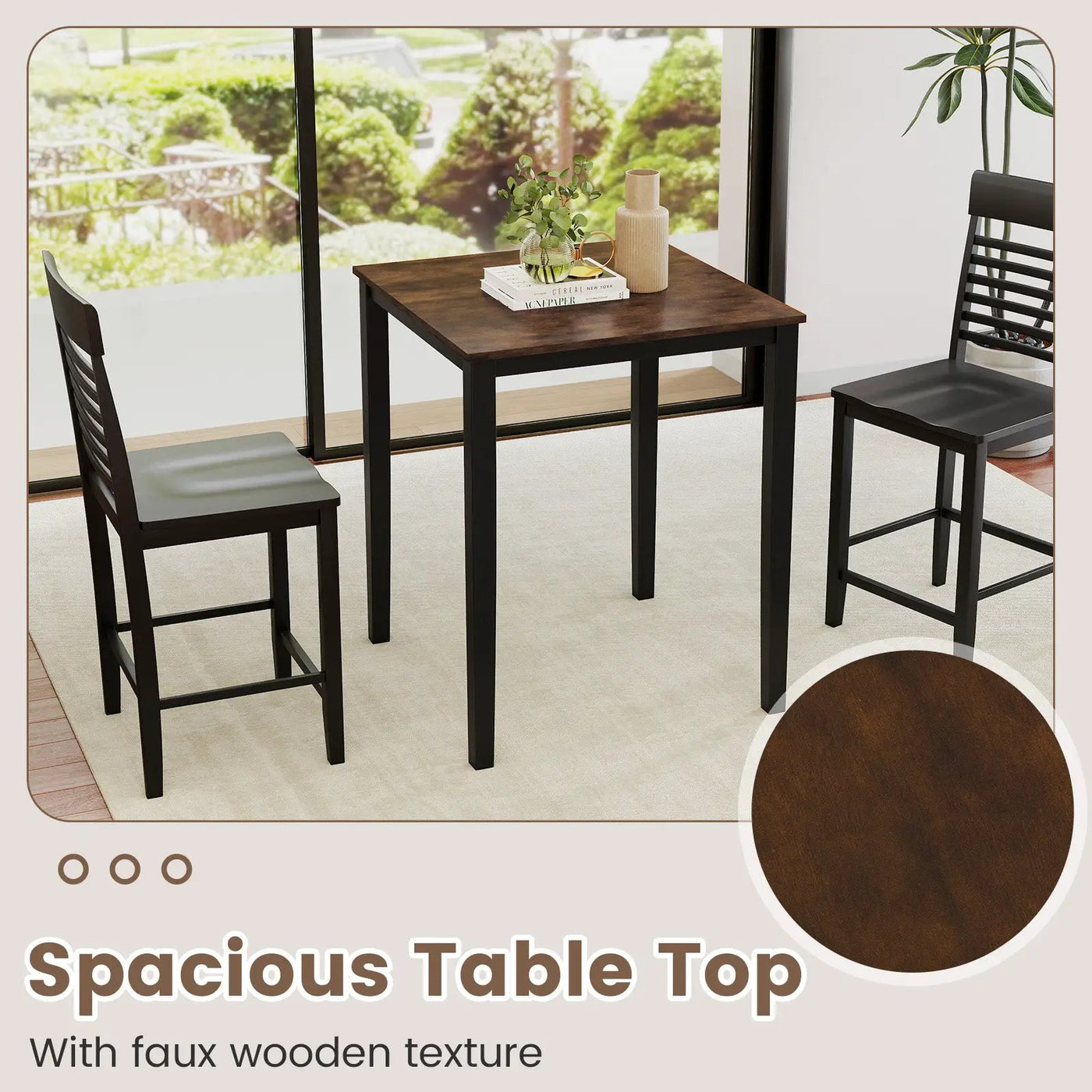Square Dining Table with Solid Wood Frame for 4-Person by DirectDeals