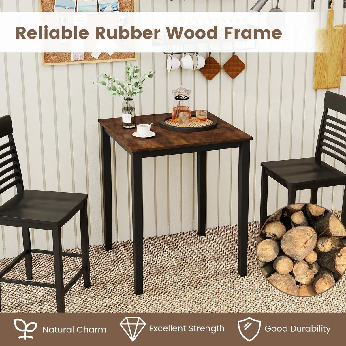 Square Dining Table with Solid Wood Frame for 4-Person by DirectDeals