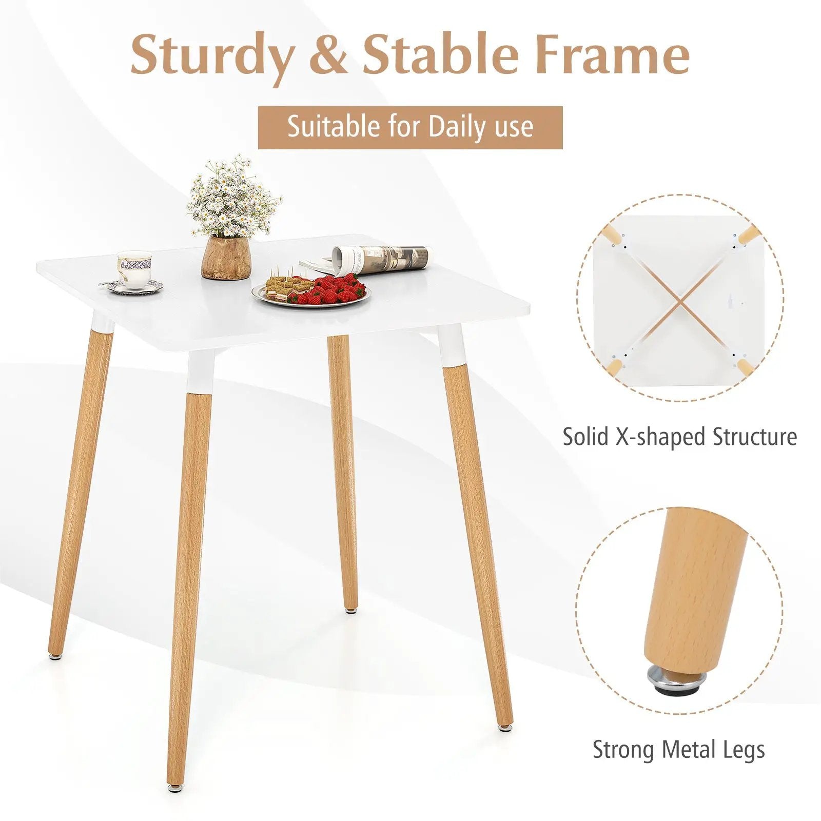 Square Dining Table with Adjustable Foot Pads for Dining Room Kitchen-White by DirectDeals