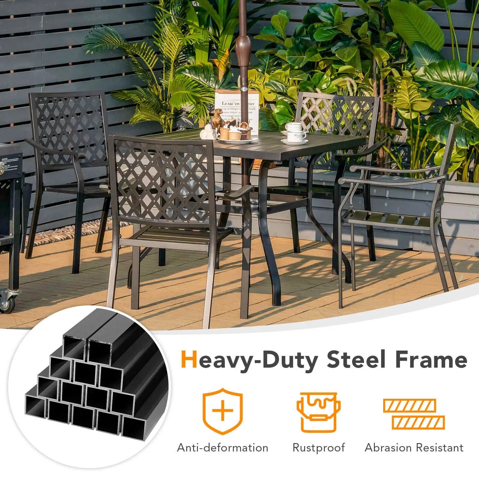 37 Inch Square Patio Dining Table with Umbrella Pole Hole by DirectDeals