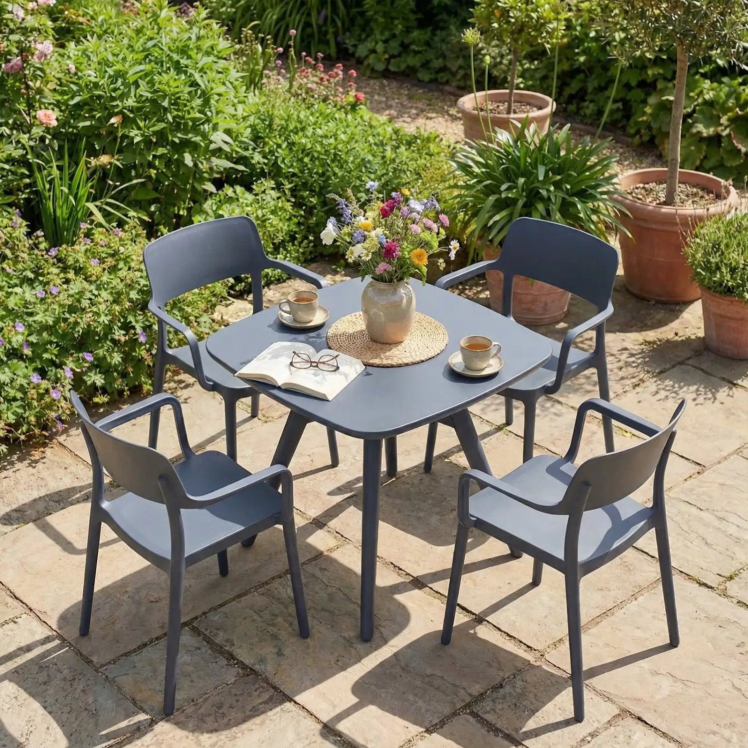 Square Outdoor Dining Table All-Weather Plastic Patio Bistro Table for 4 by DirectDeals