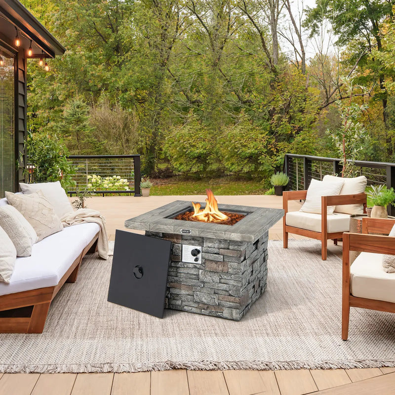 34.5 Inch Square Propane Gas Fire Pit Table with Lava Rock and PVC Cover-Gray by DirectDeals
