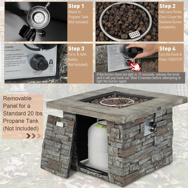 34.5 Inch Square Propane Gas Fire Pit Table with Lava Rock and PVC Cover-Gray by DirectDeals