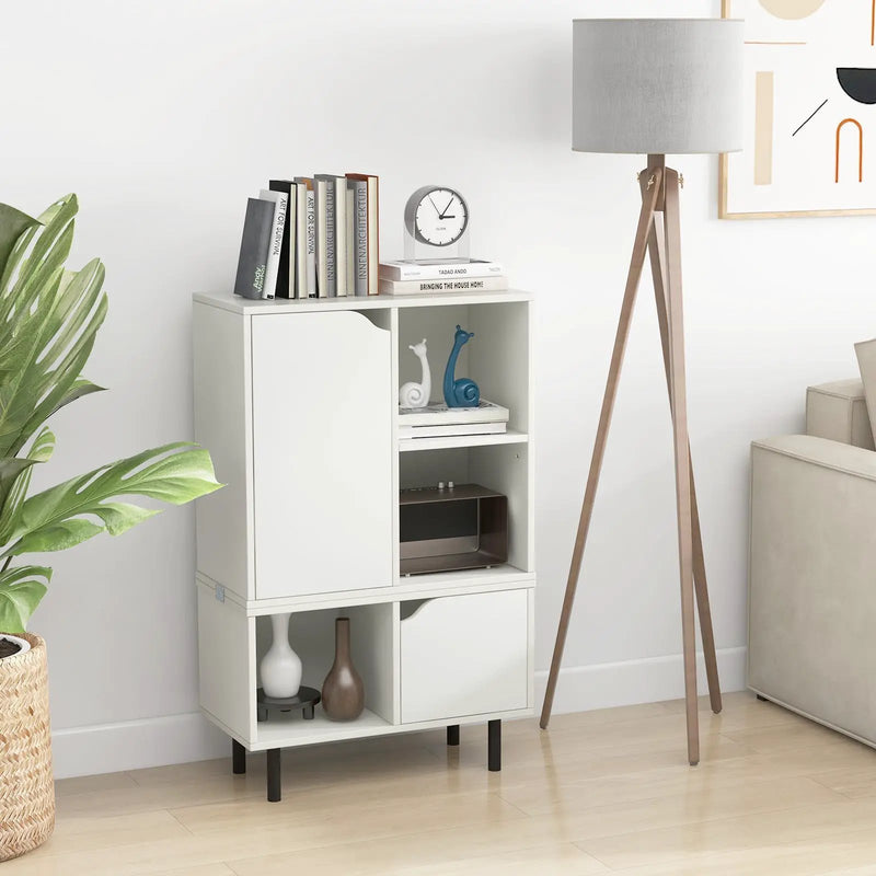 Stackable Bookcase with Adjustable Shelf and Cubes-White by DirectDeals