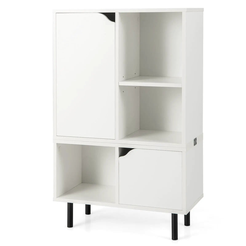 Stackable Bookcase with Adjustable Shelf and Cubes-White by DirectDeals
