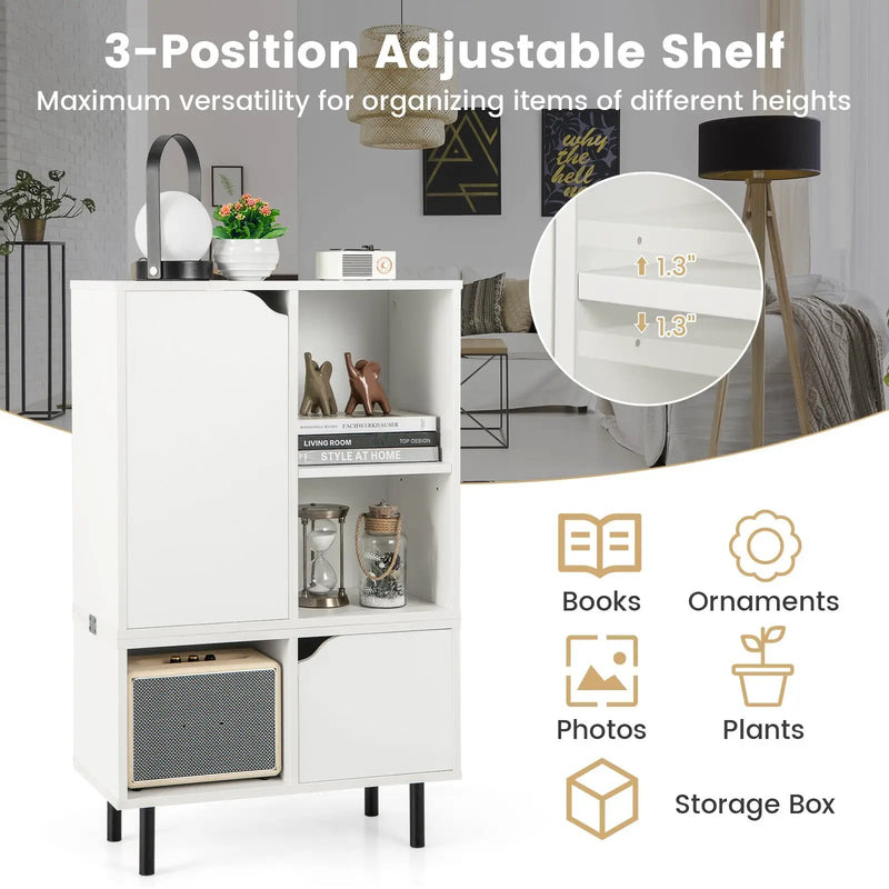 Stackable Bookcase with Adjustable Shelf and Cubes-White by DirectDeals