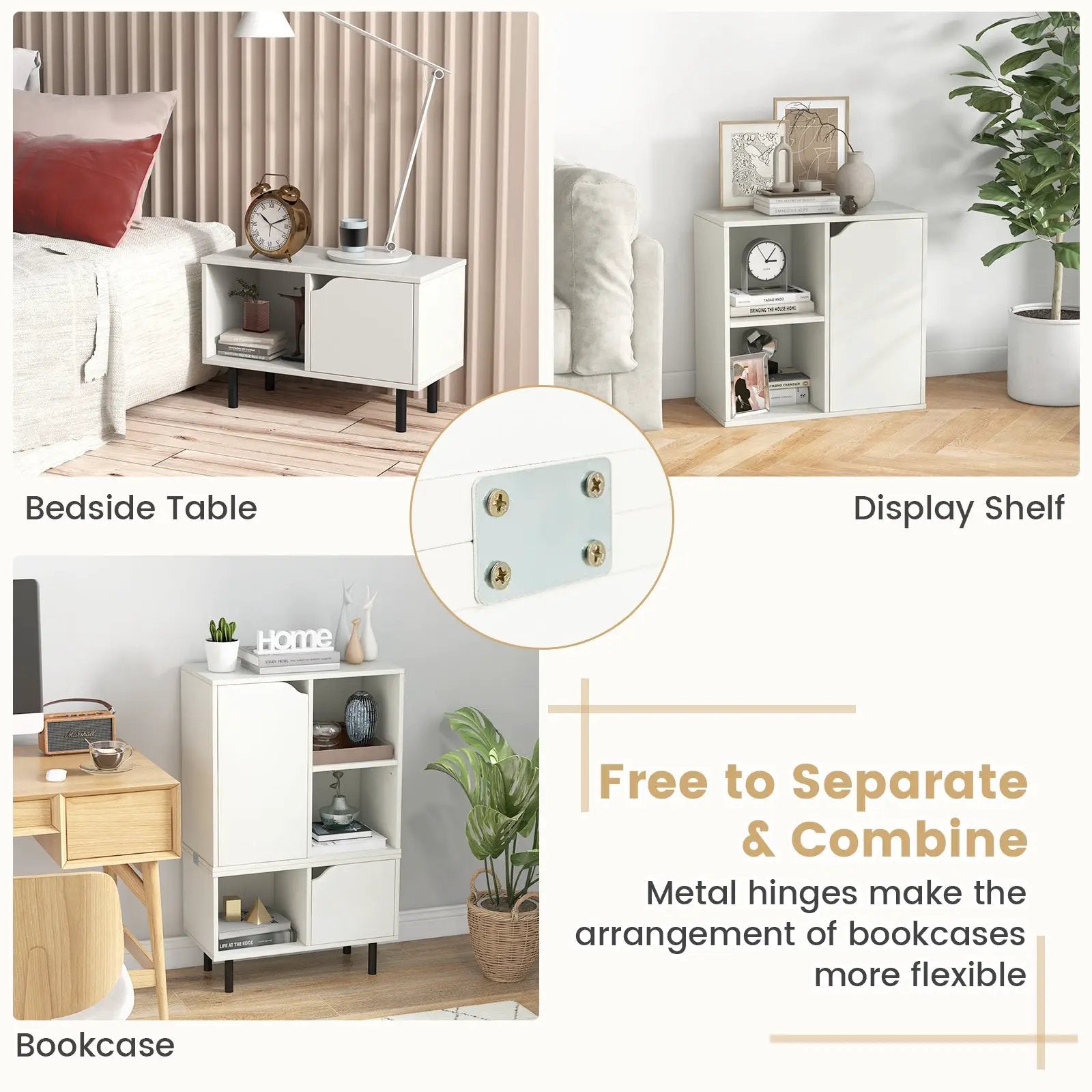 Stackable Bookcase with Adjustable Shelf and Cubes-White by DirectDeals