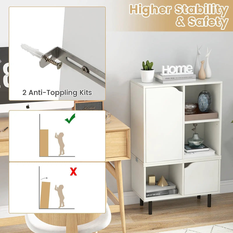 Stackable Bookcase with Adjustable Shelf and Cubes-White by DirectDeals