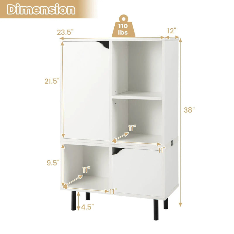 Stackable Bookcase with Adjustable Shelf and Cubes-White by DirectDeals